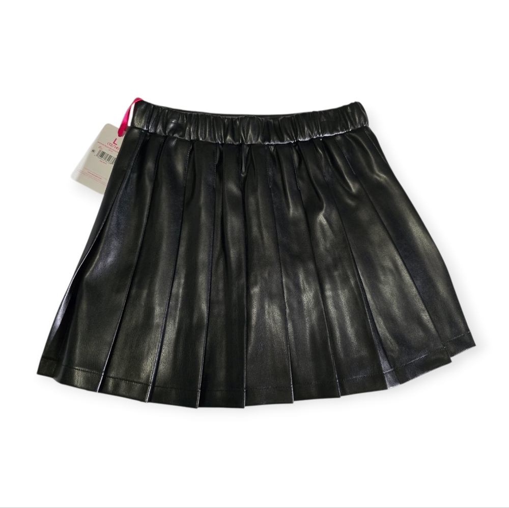Justice Black Pleated Faux Leather Mini Skirt - Picture 2 of 4